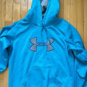 Size Large loose fit fleece hoodie. Aqua w/grey trim.